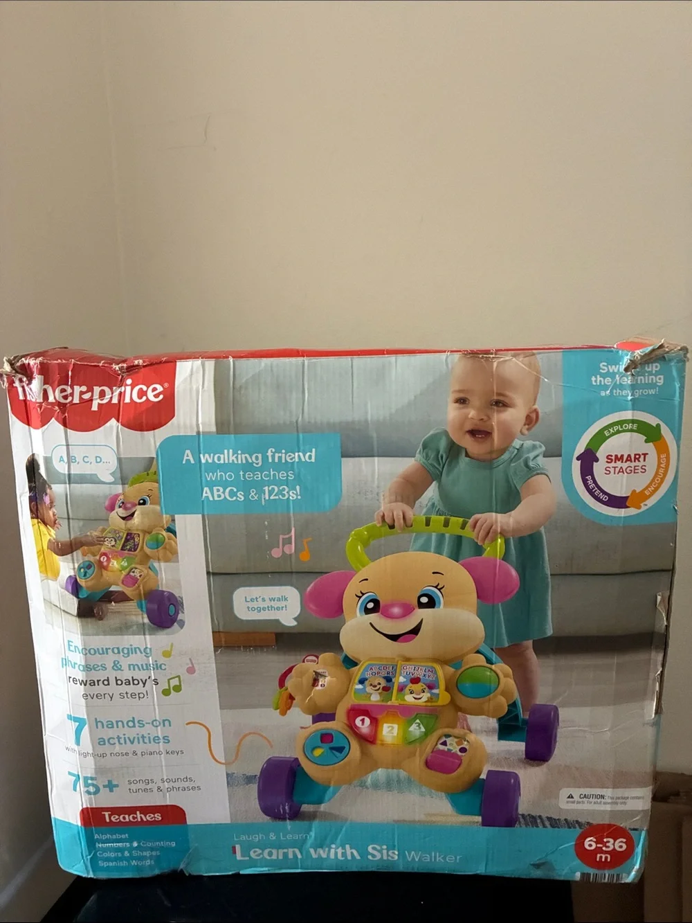 DAMAGED Box Fisher-Price Learn with Sis Walker - Yellow, Pink, Green, Purple